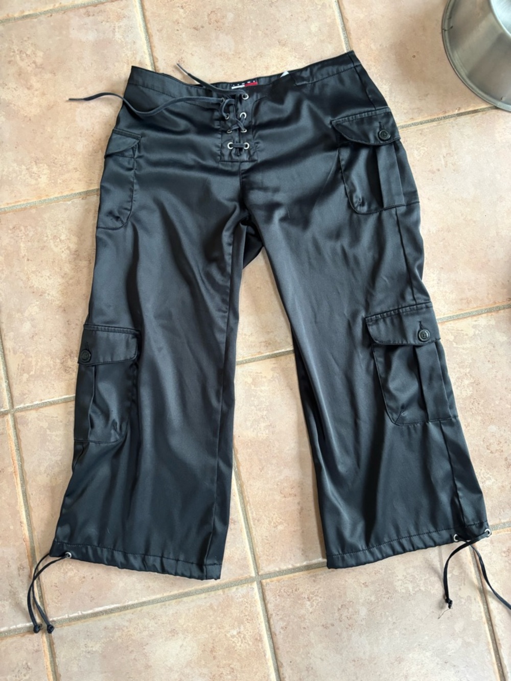 Tommy Hilfiger Black Satin-Look Waistband Cargo Trousers